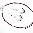 ST591 Garnet Necklace and Earrings Set  in Sterling Silver