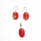 ER112 Coral Pendant and Earrings Set in Sterling Silver