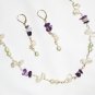 ST604  Pearl Necklace, Bracelet  and Earrings Set in Sterling Silver