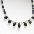 ST083       Blue CZ and Moonstone Necklace in Sterling Silver