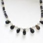 ST083       Blue CZ and Moonstone Necklace in Sterling Silver