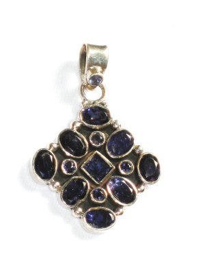 ST222       Blue Cuboc Zirconia Pendant in Sterling Silver