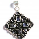 ST224       Blue Cuboc Zirconia Pendant in Sterling Silver