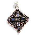 ST227       Blue Cuboc Zirconia Pendant in Sterling Silver