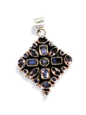 ST227       Blue Cuboc Zirconia Pendant in Sterling Silver