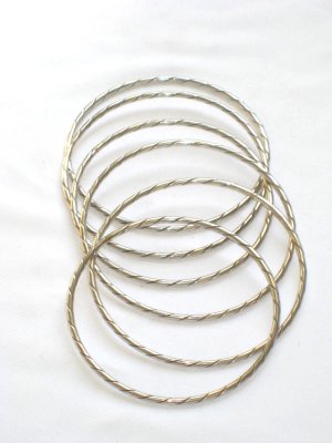 AQ180     Antique Silver Bangles in Sterling Silver - Set of Six