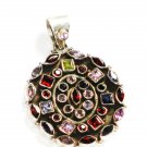 ST211       Cut Stone Mixed Stones Pendant in Sterling Silver
