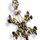 ST213       Cut Stone Mixed Stones Pendant in Sterling Silver