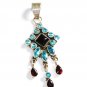 ST226       Cut Stone Mixed Stones Blue CZ, Garnet and Onyx Pendant in Sterling Silver