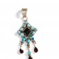 ST226       Cut Stone Mixed Stones Blue CZ, Garnet and Onyx Pendant in Sterling Silver