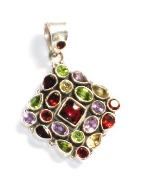 ST240       Cut Stone Mixed Stones Pendant in Sterling Silver