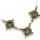 ST244       Peridot and Amethyst Cut Stone Necklace in Sterling Silver