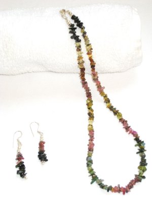 ST311       Mixed Stones Necklace, Bracelet and Earrings Sets in Sterling Silver