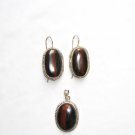 ER113       Tiger Iron Earring and Pendant Set in Sterling Silver
