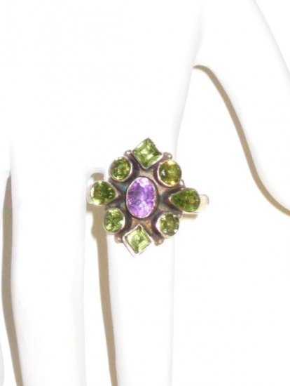 RG008 Peridot and Amethyst Ring in Sterling Silver