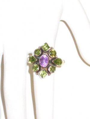 RG008       Peridot and Amethyst Ring in Sterling Silver