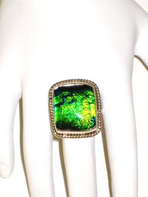 RG060       Dichroic Glass Ring in Sterling Silver, Size 7