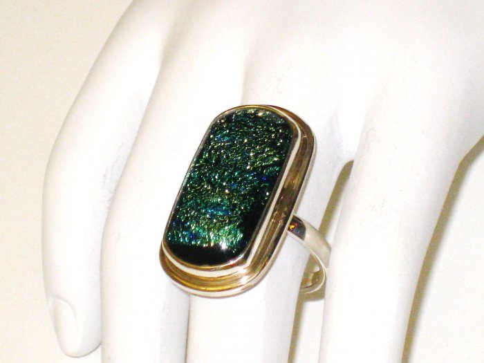 RG063 Dichroic Glass Ring in Sterling Silver