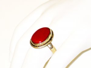RG082       Coral Ring in Sterling Silver, Size 8