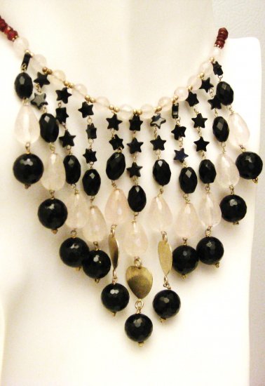NK004 Garnet, Rose Quartz and Onyx Necklace in Sterling Silver