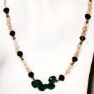 NK007       Rose Quartz and Garnet Necklace with a Green Onyx center. Sterling Silver