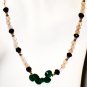 NK007       Rose Quartz and Garnet Necklace with a Green Onyx center. Sterling Silver
