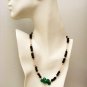 NK008 Rose Quartz and Garnet Necklace with a Green Onyx center. Sterling Silver