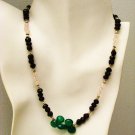 NK008       Rose Quartz and Garnet Necklace with a Green Onyx center. Sterling Silver
