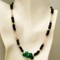 NK008 Rose Quartz and Garnet Necklace with a Green Onyx center. Sterling Silver