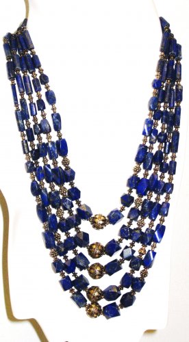 NK012       Multi-strand Lapis Lazuli Necklace in Sterling Silver