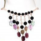 NK015       Multi-Stone Necklace in Sterling Silver with a Rose Quartz Strand.