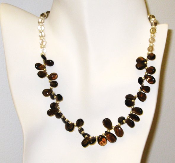 NK016 Citrine and Smoky Quartz Necklace in Sterling Silver