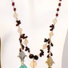 NK019       Multistone Necklace with a Garnet and Rose Quartz Strand. Sterling Silver