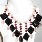 NK021       Rose Quartz, Garnet and Onyx Necklace in Sterling Silver