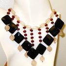 NK021       Rose Quartz, Garnet and Onyx Necklace in Sterling Silver
