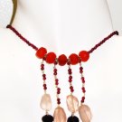 NK028       Onyx, Rose Quartz and Carnelian Necklace in a Garnet Strand.