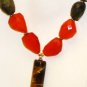 NK039       Labradorite, Carnelian Necklace with a Tiger's Eye Centerpiece.