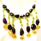 NK044       Amethsyt, Peridot, Citrine and Onyx Necklace in Sterling Silver