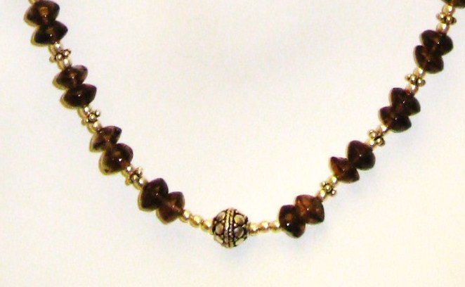 NK048 Smoky Quartz Necklace with Sterling Silver Beads and Clasps.