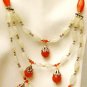 NK049       Moonstone and Carnelian Necklace with Sterling Silver Beads and Clasps.