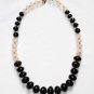 ST023 Onyx and Rose Quartz Necklace in Sterling Silver