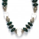 ST024       Green Onyx and CZ Necklace in Sterling Silver