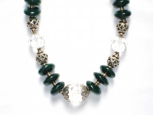 ST024       Green Onyx and CZ Necklace in Sterling Silver