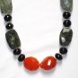 ST025       Orange Aventurine, Onyx and Labradorite Necklace in Sterling Silver
