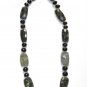 ST025 Orange Aventurine, Onyx and Labradorite Necklace in Sterling Silver