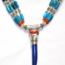 ST026       Turquoise, Lapis Lazuli and Coral Necklace in Sterling Silver