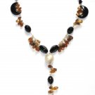 ST033       Smoky Quartz and Onyx Necklace in Sterling Silver