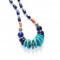 ST036       Turquoise, Lapis Lazuli and Coral Necklace in Sterling Silver"