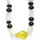 ST041       Moonstone, Onyx Necklace in Sterling Silver