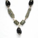 ST054       Labradorite and Onyx Necklace in Sterling Silver